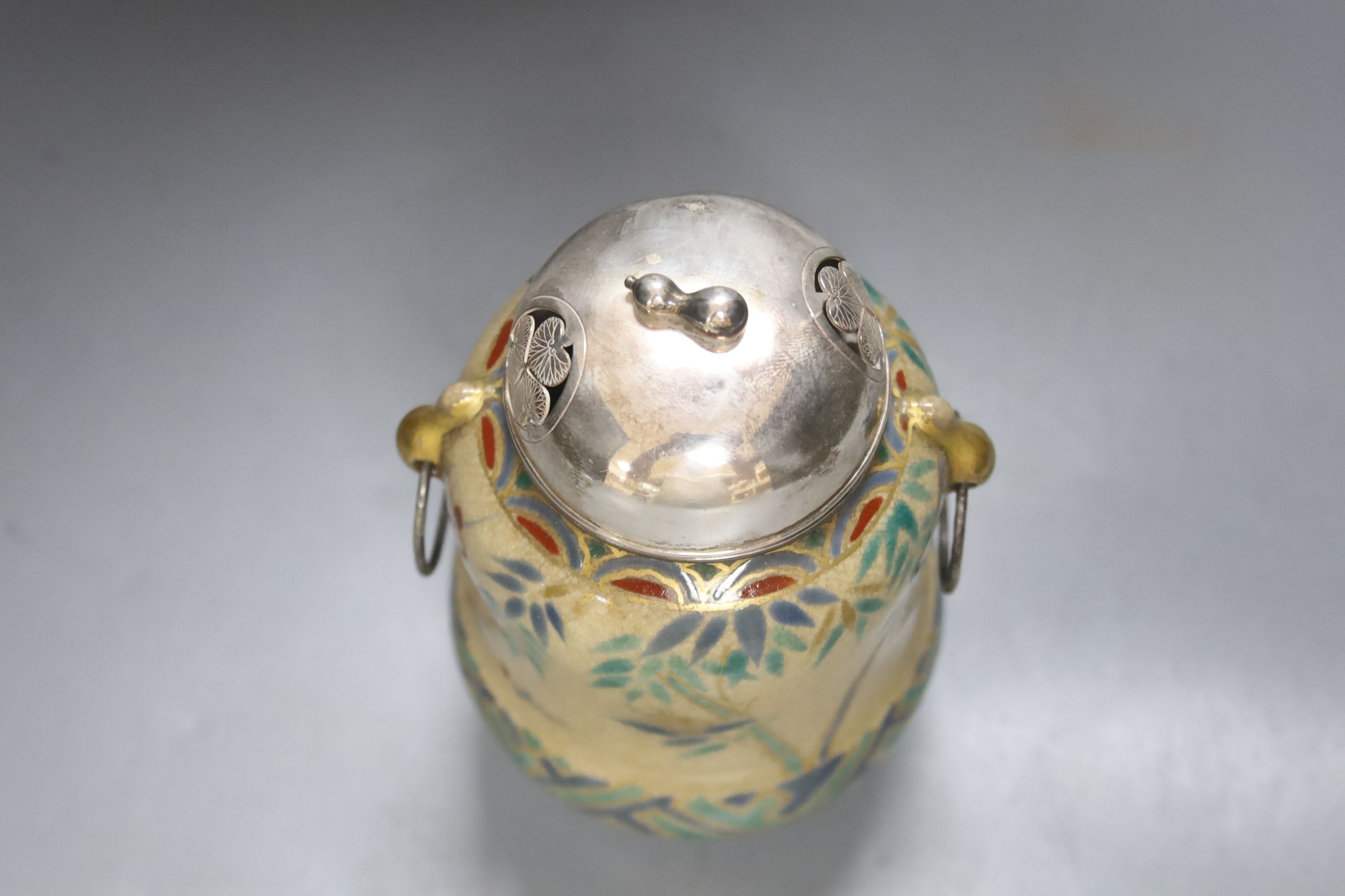 A Japanese ko-kutani jar with later plated mounts, height 15cm